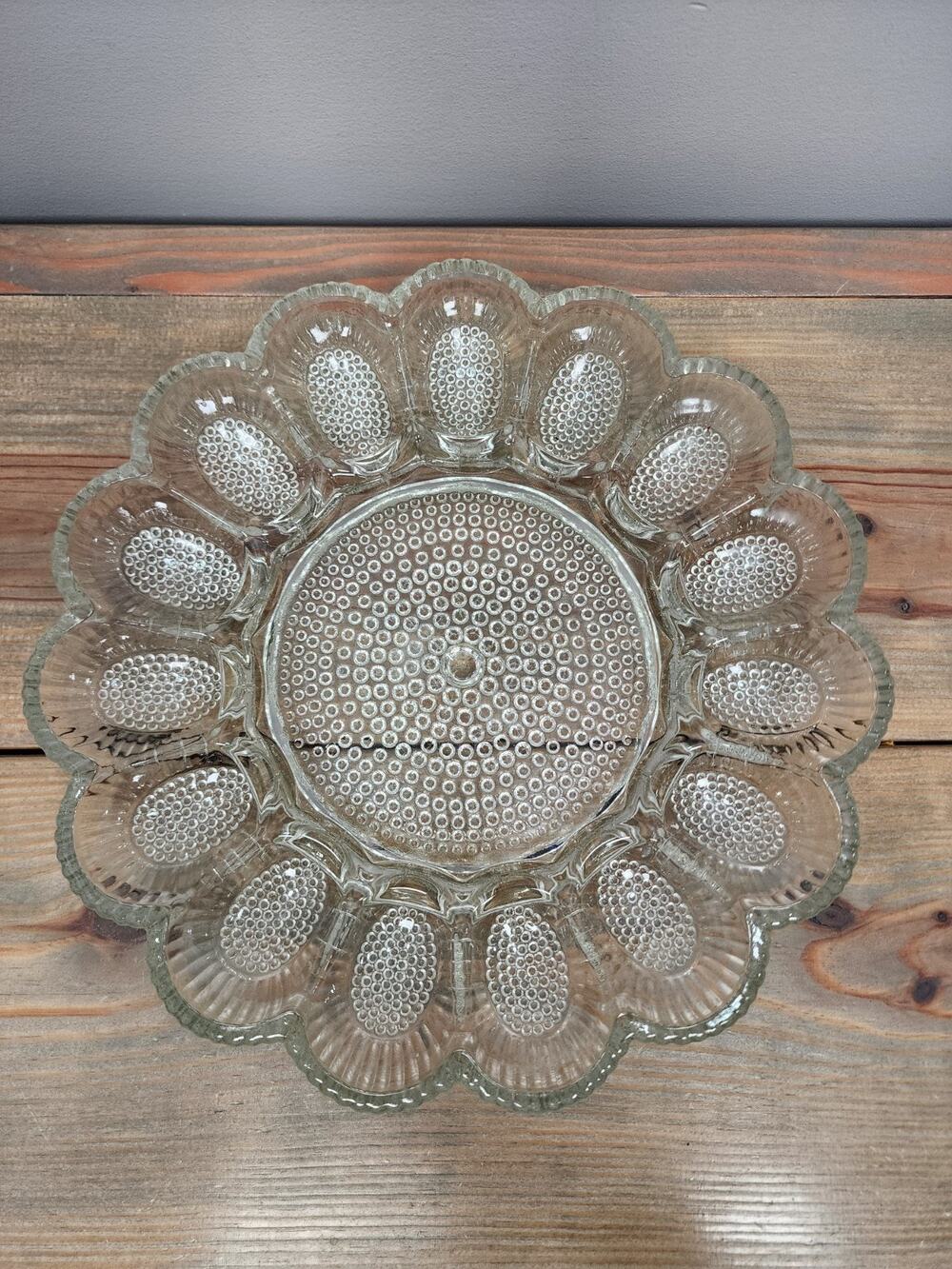 Vintage MCM Indiana Glass Deviled Egg Plate Hobnail Pattern Made In USA